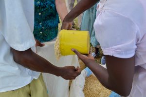 Families receive basic food staples including maize, beans, rice and cooking oil